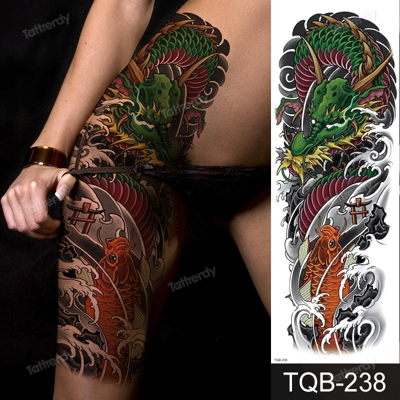 full arm temporary tattoos large totem tribal big sleeve tattoo sticker body art sexy dragon tiger lion king tattoo designs men