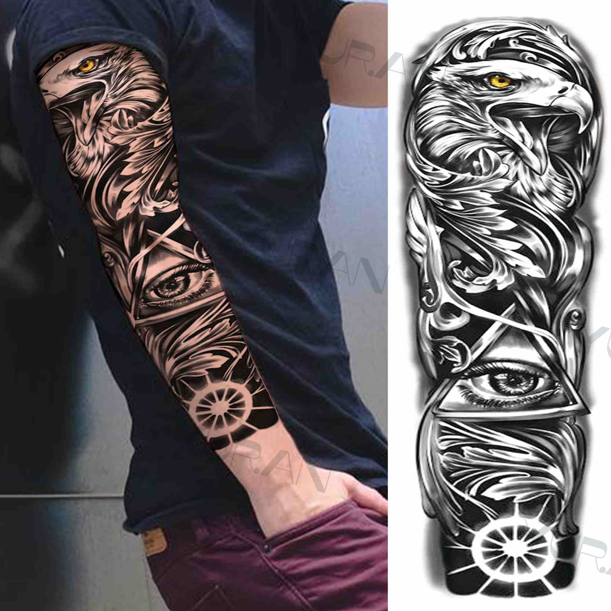 DIY Tribal Totem Full Arm Temporary Tattoo Sleeve For Men Women Adult Maori Skull Tattoos StickerBlack Fake Tatoos Makeup Tools