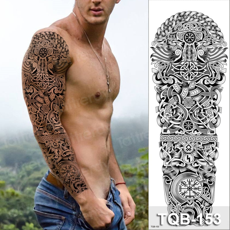 full arm temporary tattoos large totem tribal big sleeve tattoo sticker body art sexy dragon tiger lion king tattoo designs men