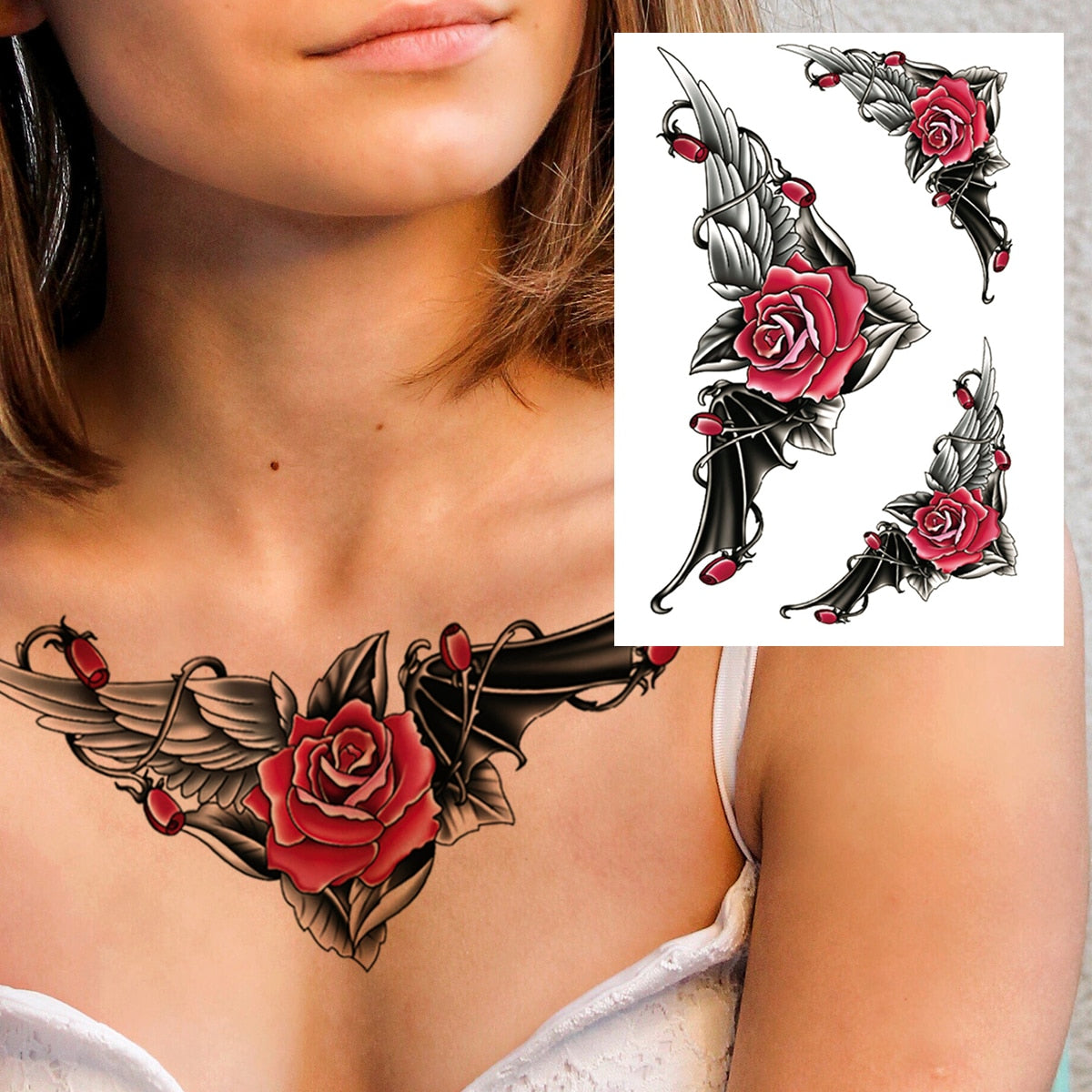 3D Watercolour Flower Temporary Tattoo For Women Girls Fake Peony Rose Tattoo Sticker Butterfly Lace Sweatpea Flora Tatoos Leg