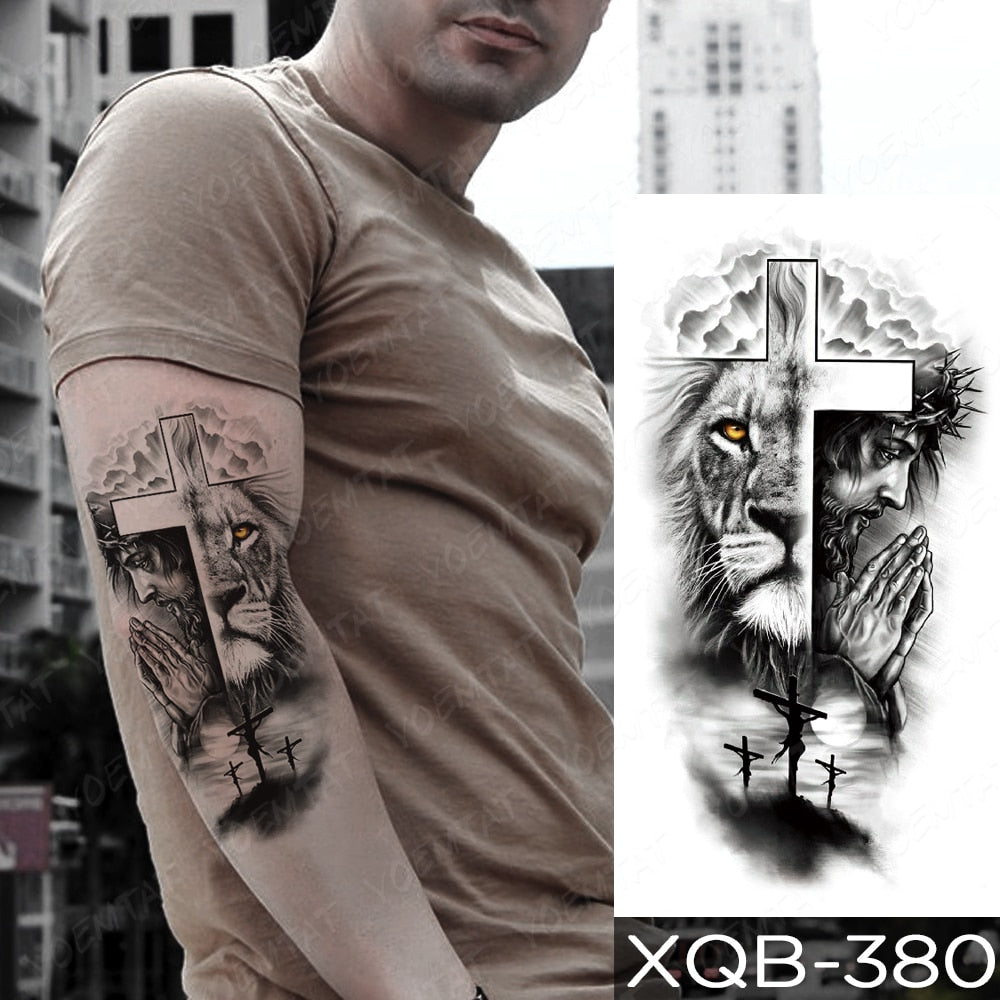 Waterproof Temporary Tattoo Sticker Forest Lion Tiger Bear Flash Tattoos Women Leopard Wolf Crown Body Art Arm Fake Tatoo Men