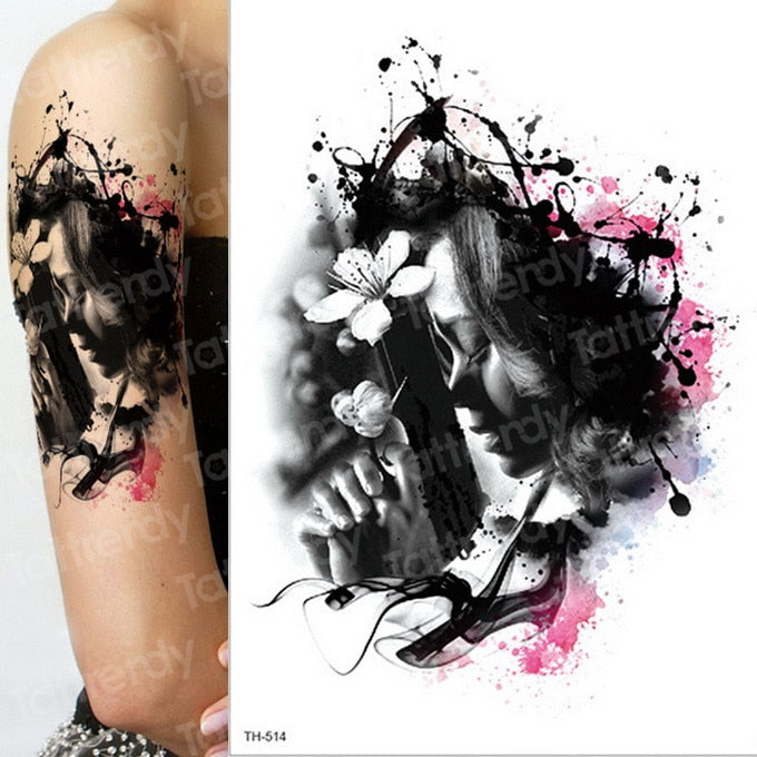 temporary tattoo & body art tattoo sticker arm sleeve tattoo waterproof fake tatoo men women death skull halloween face tattoo