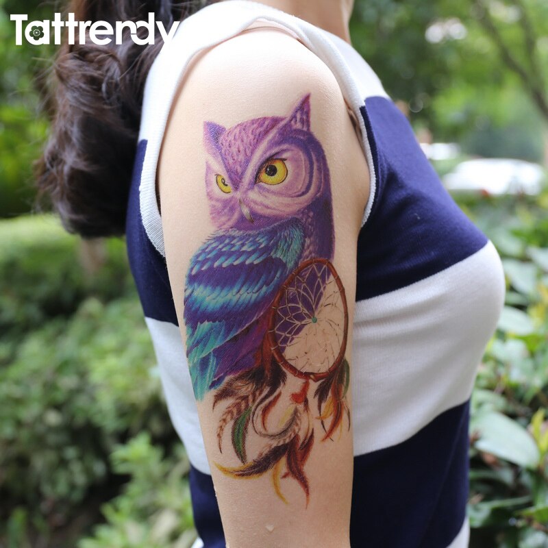 1piece Temporary Tattoo Color Owl dream catcher tattoos Stickers big women's Waterproof On body Arm Animal dreamcatcher HB649