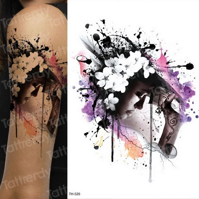 temporary tattoo & body art tattoo sticker arm sleeve tattoo waterproof fake tatoo men women death skull halloween face tattoo