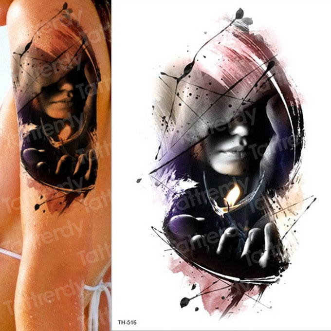 temporary tattoo & body art tattoo sticker arm sleeve tattoo waterproof fake tatoo men women death skull halloween face tattoo