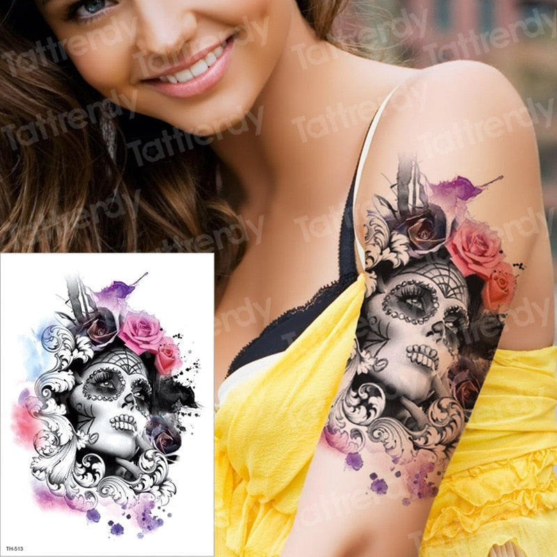 temporary tattoo & body art tattoo sticker arm sleeve tattoo waterproof fake tatoo men women death skull halloween face tattoo