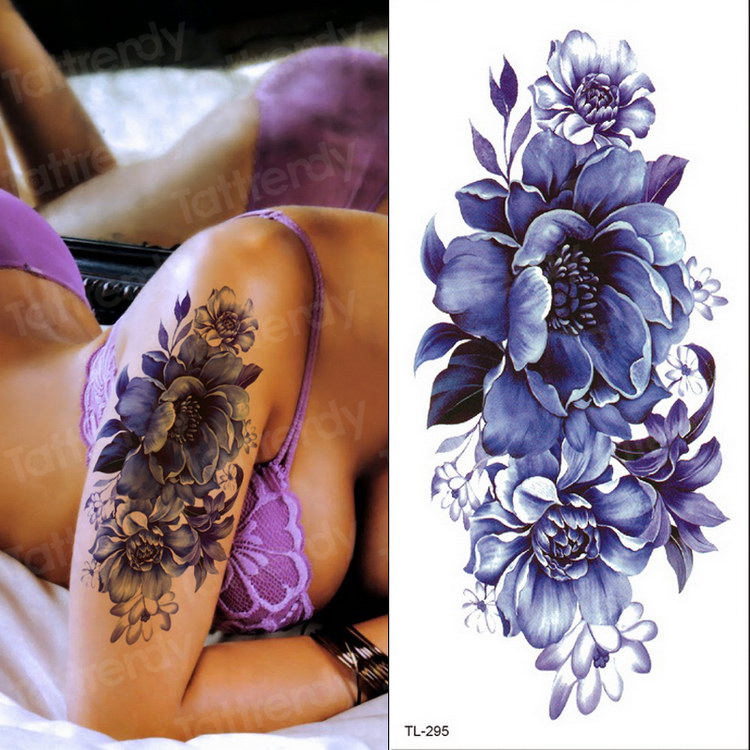 purple flower tattoos waterproof sexy tattoo for women girls peony rose lotus flower tattoo and body art fashion stickers bikini