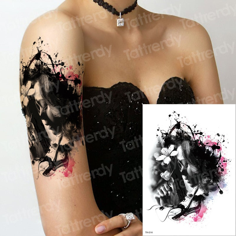 temporary tattoo & body art tattoo sticker arm sleeve tattoo waterproof fake tatoo men women death skull halloween face tattoo