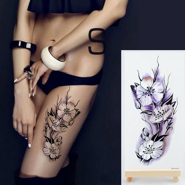 purple flower tattoos waterproof sexy tattoo for women girls peony rose lotus flower tattoo and body art fashion stickers bikini