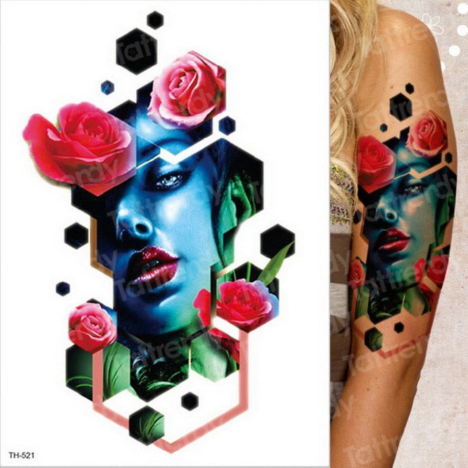 temporary tattoo & body art tattoo sticker arm sleeve tattoo waterproof fake tatoo men women death skull halloween face tattoo