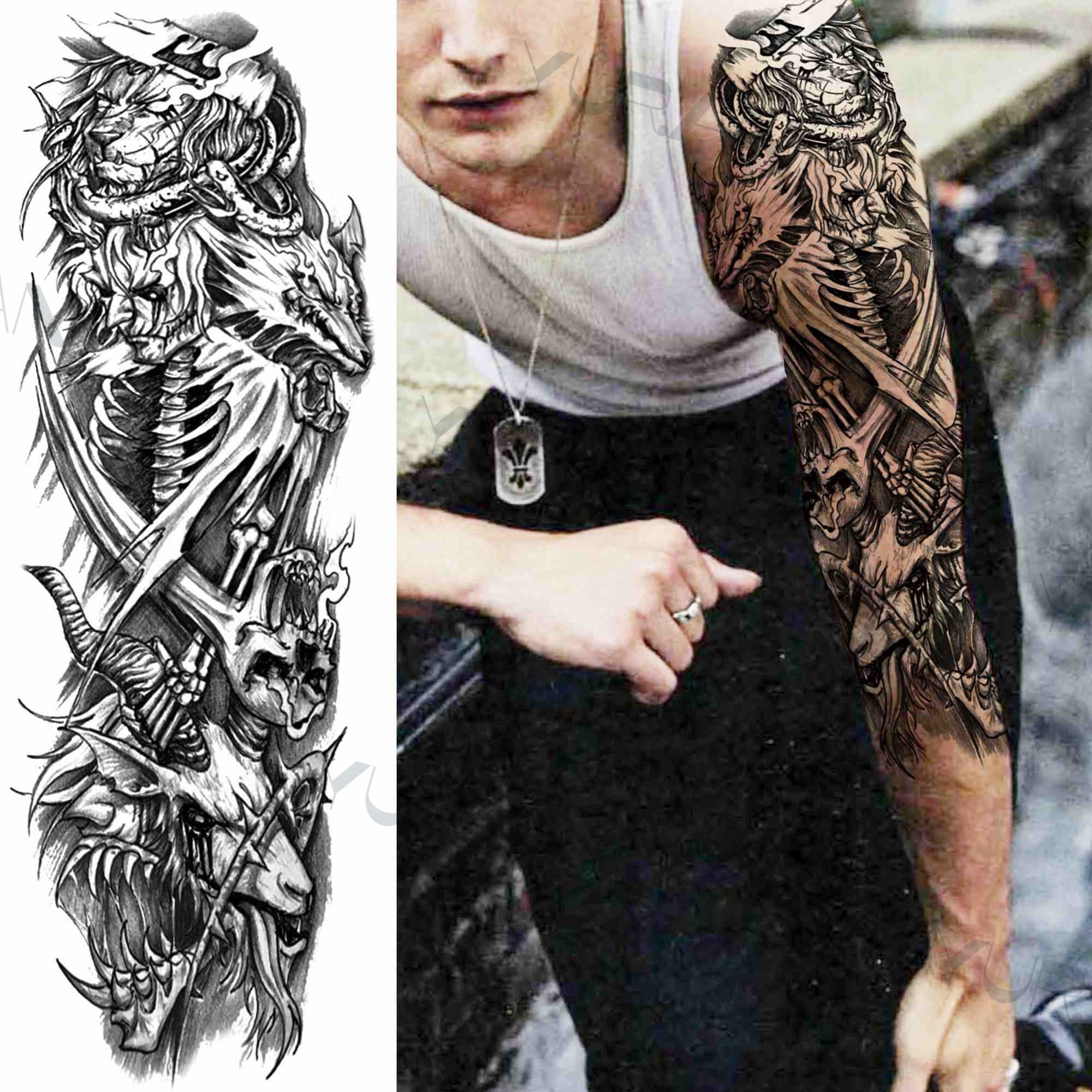 DIY Tribal Totem Full Arm Temporary Tattoo Sleeve For Men Women Adult Maori Skull Tattoos StickerBlack Fake Tatoos Makeup Tools