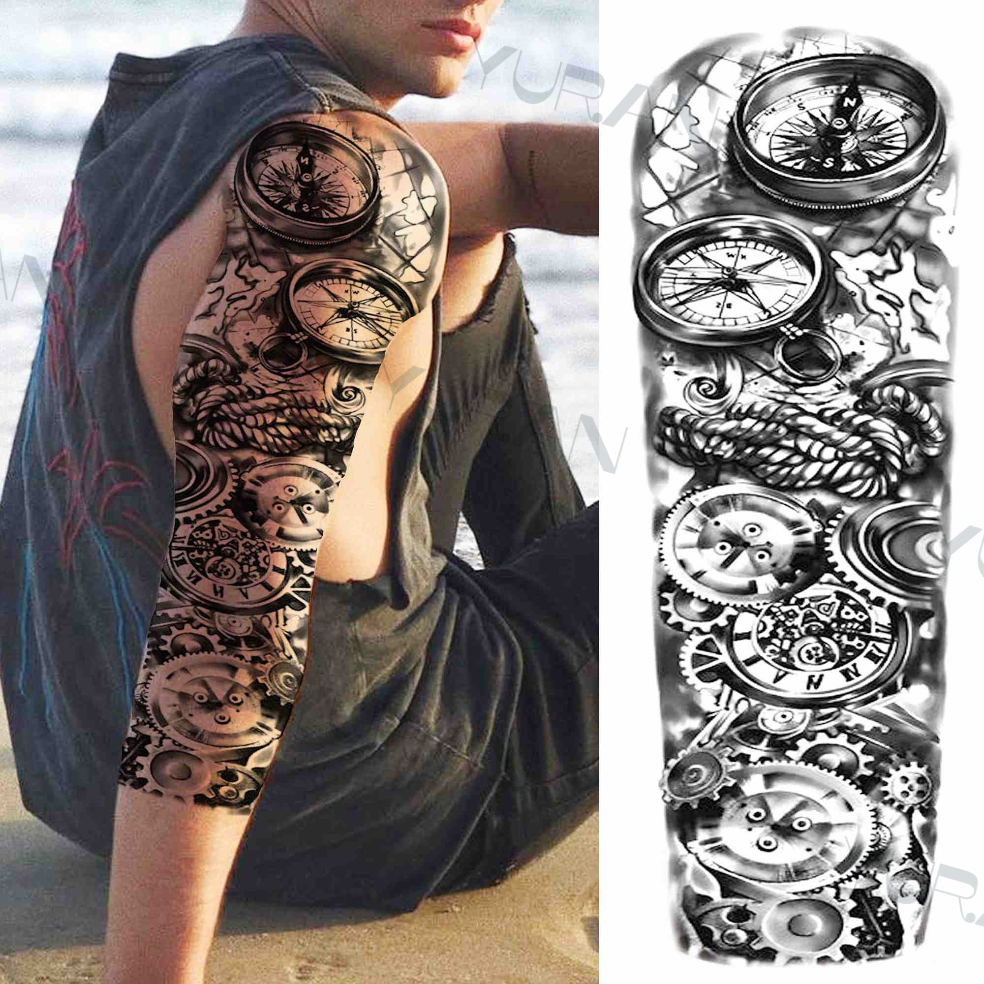 DIY Tribal Totem Full Arm Temporary Tattoo Sleeve For Men Women Adult Maori Skull Tattoos StickerBlack Fake Tatoos Makeup Tools