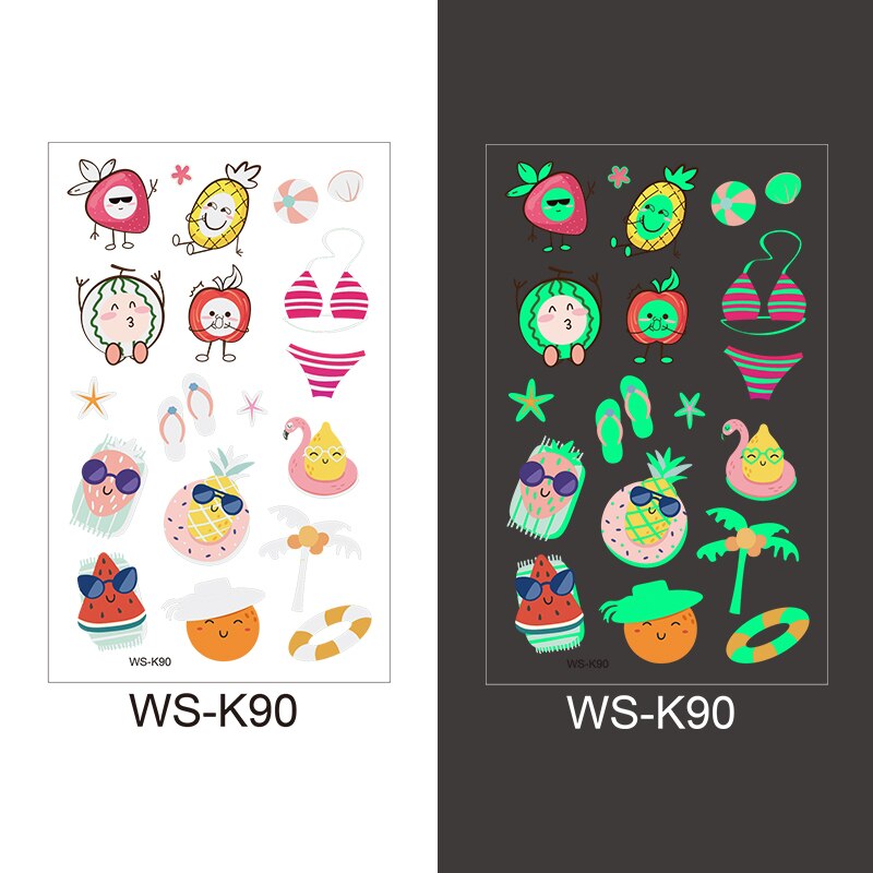 Luminous Tattoo Sticker Children Arm Face Glowing Tattoo Children Body Art Tattoo Dinosaur Pirate Unicorn Mermaid Tattoo Cartoon