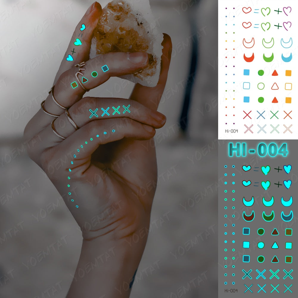 Blue Luminous Glow Tattoo Sticker Cute Geometry Waterproof Temporary Tatoo Small Finger Wrist Fake Tatto For Body Art Women Men