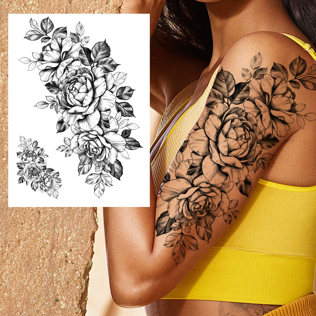 3D Watercolour Flower Temporary Tattoo For Women Girls Fake Peony Rose Tattoo Sticker Butterfly Lace Sweatpea Flora Tatoos Leg