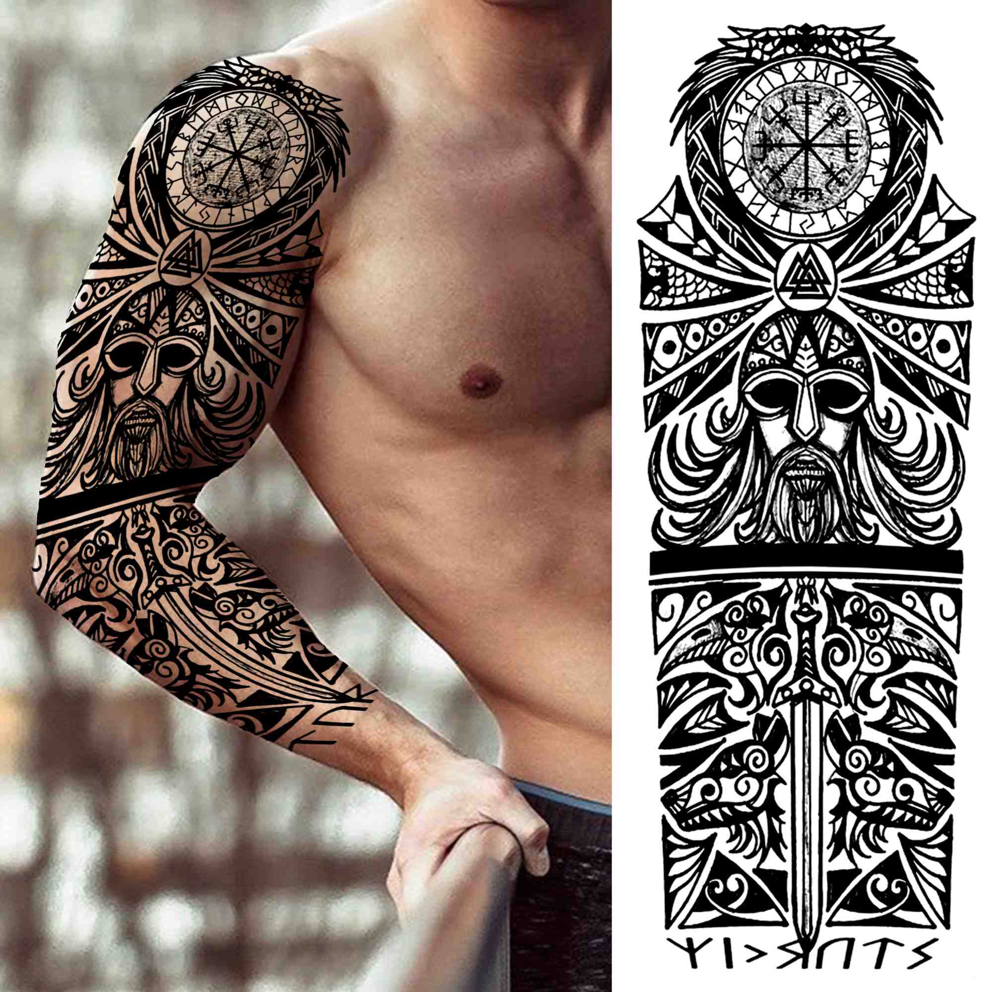 DIY Tribal Totem Full Arm Temporary Tattoo Sleeve For Men Women Adult Maori Skull Tattoos StickerBlack Fake Tatoos Makeup Tools