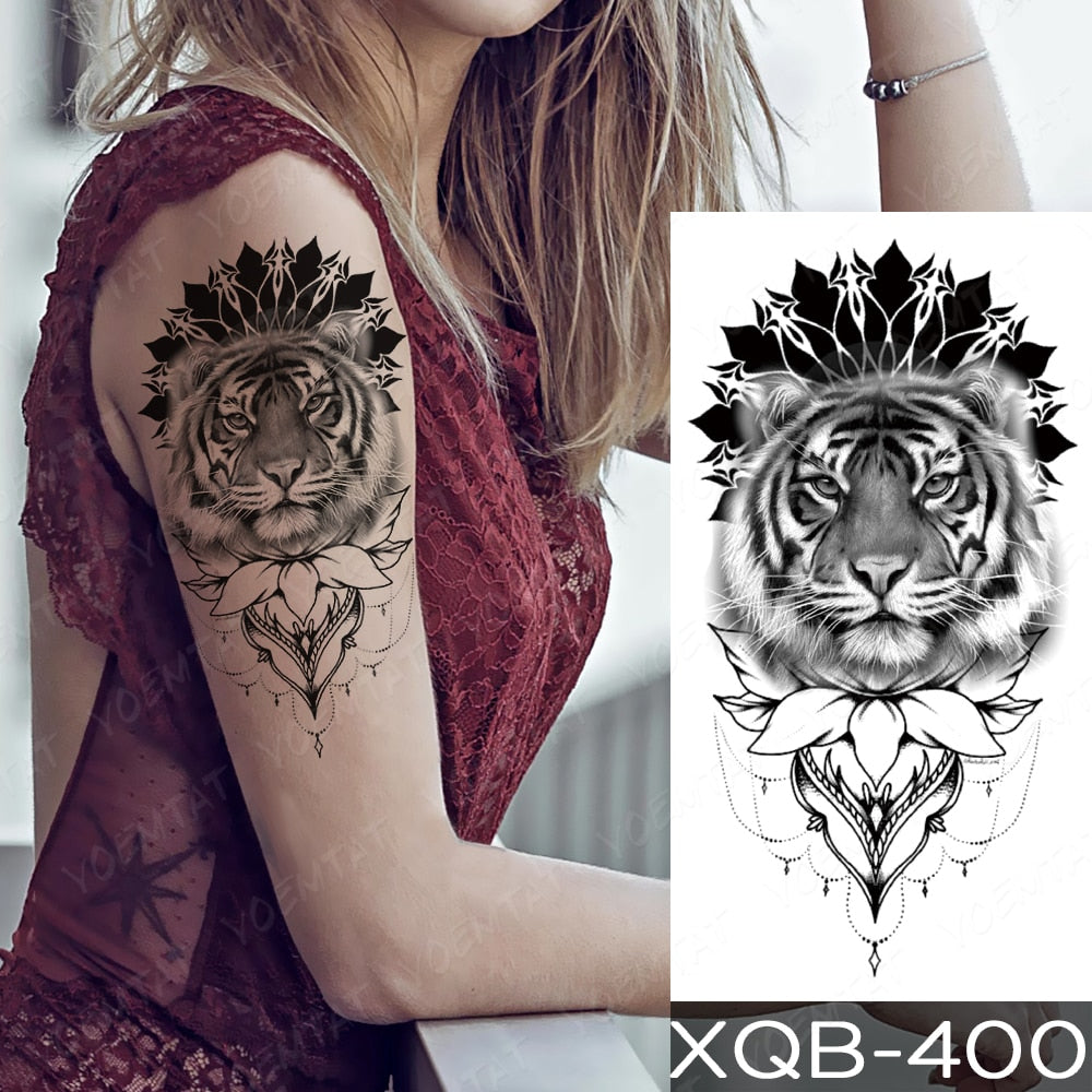 Waterproof Temporary Tattoo Sticker Forest Lion Tiger Bear Flash Tattoos Women Leopard Wolf Crown Body Art Arm Fake Tatoo Men