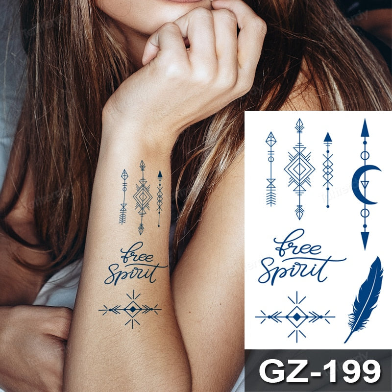 Juice Ink Tattoos Body Art Lasting Waterproof Temporary Tattoo Sticker Waist Totem Tatoo Moon Butterfly Arm Fake Tatto Women Men