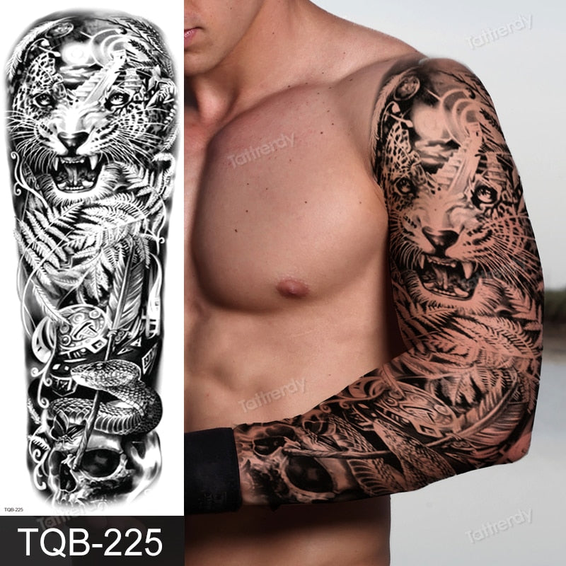 full arm temporary tattoos large totem tribal big sleeve tattoo sticker body art sexy dragon tiger lion king tattoo designs men