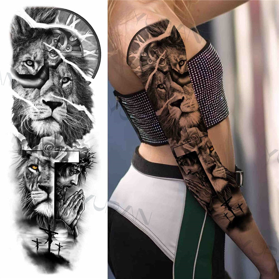 DIY Tribal Totem Full Arm Temporary Tattoo Sleeve For Men Women Adult Maori Skull Tattoos StickerBlack Fake Tatoos Makeup Tools