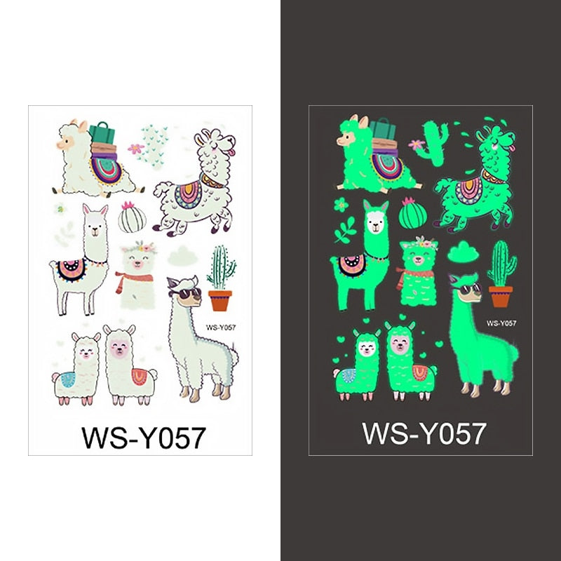 Luminous Tattoo Sticker Children Arm Face Glowing Tattoo Children Body Art Tattoo Dinosaur Pirate Unicorn Mermaid Tattoo Cartoon