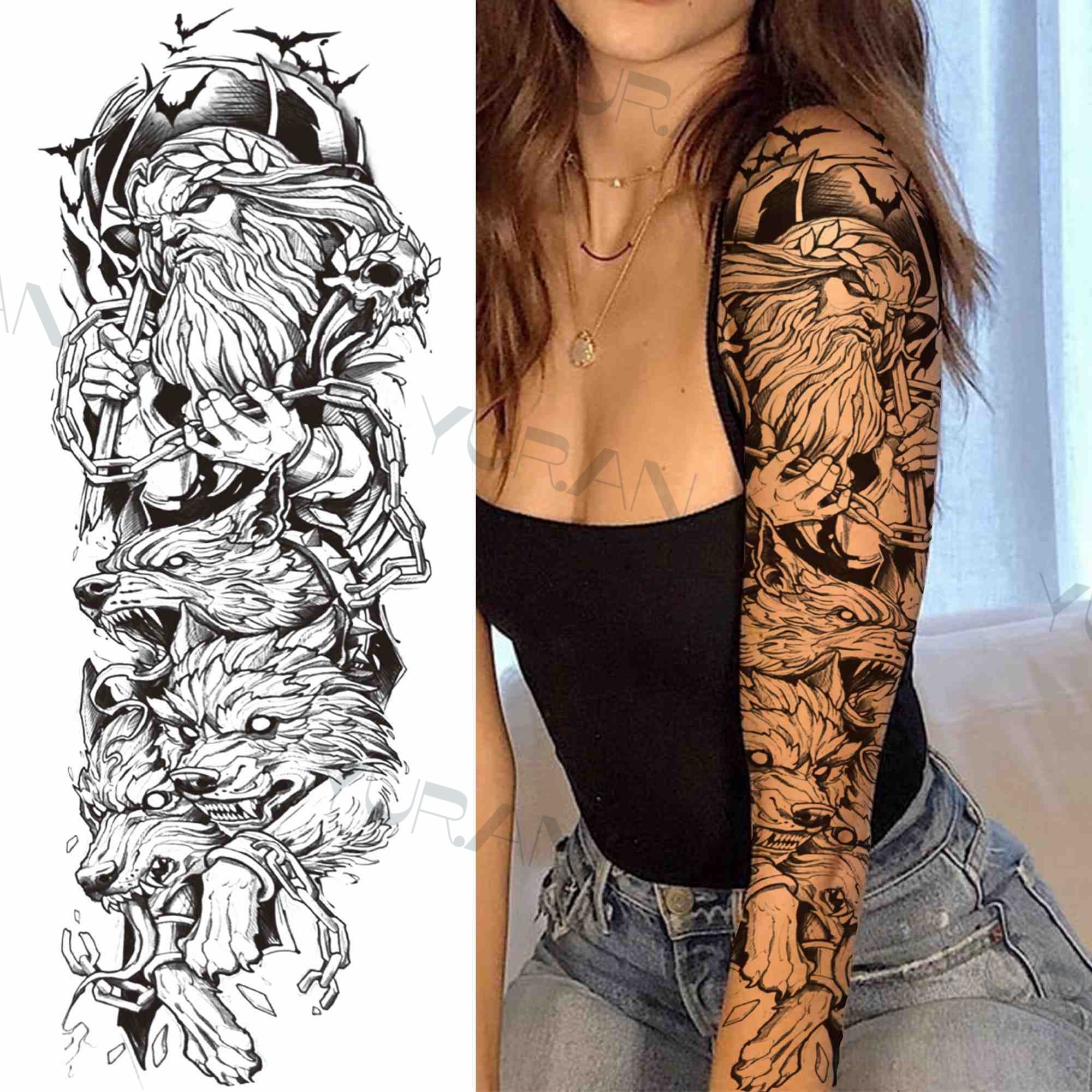 DIY Tribal Totem Full Arm Temporary Tattoo Sleeve For Men Women Adult Maori Skull Tattoos StickerBlack Fake Tatoos Makeup Tools