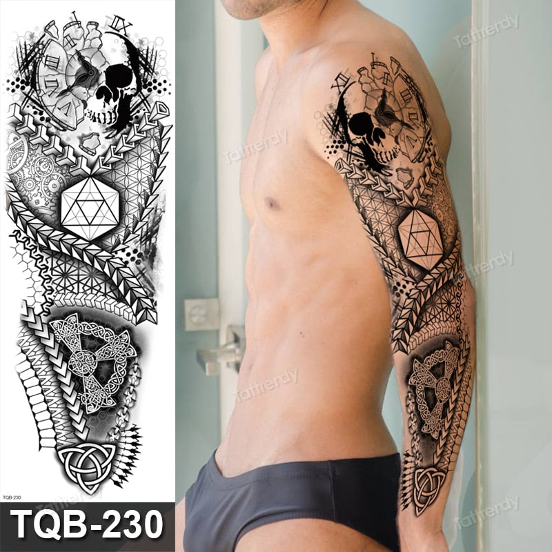 full arm temporary tattoos large totem tribal big sleeve tattoo sticker body art sexy dragon tiger lion king tattoo designs men