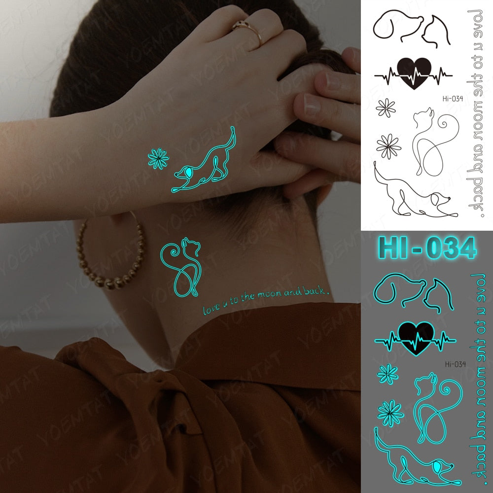 Blue Luminous Glow Tattoo Sticker Cute Geometry Waterproof Temporary Tatoo Small Finger Wrist Fake Tatto For Body Art Women Men