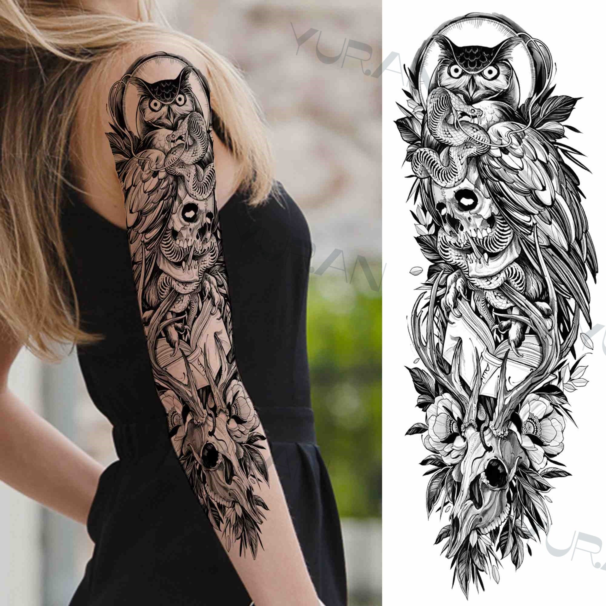 DIY Tribal Totem Full Arm Temporary Tattoo Sleeve For Men Women Adult Maori Skull Tattoos StickerBlack Fake Tatoos Makeup Tools