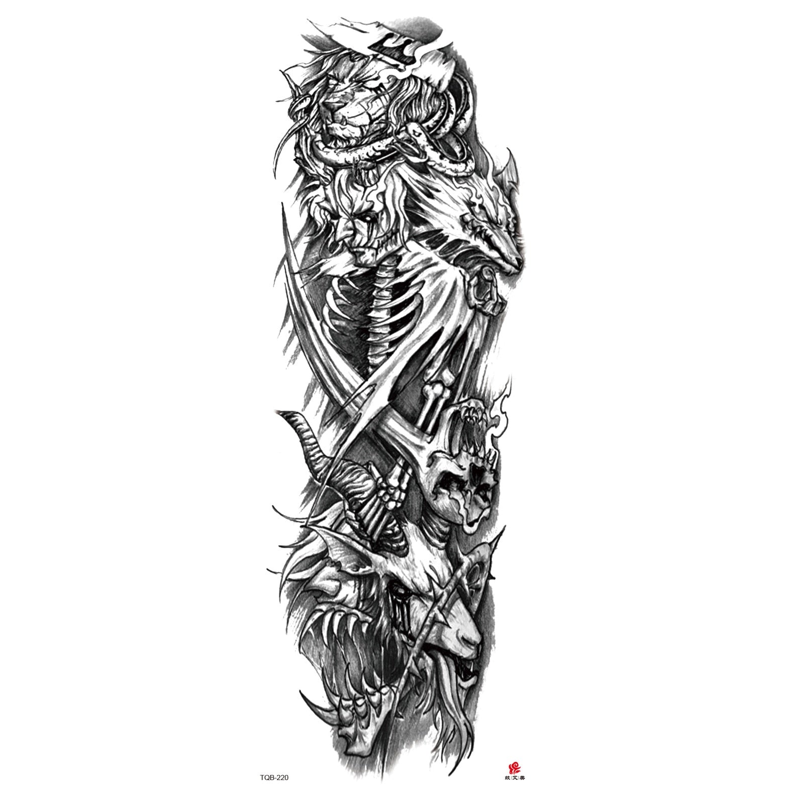 Big Arm Sleeve Tattoo Lion Wolf Skull Waterproof Long-lasting Temporary Tattoo Sticker Body Art Fake Fake Tattoo Women Men