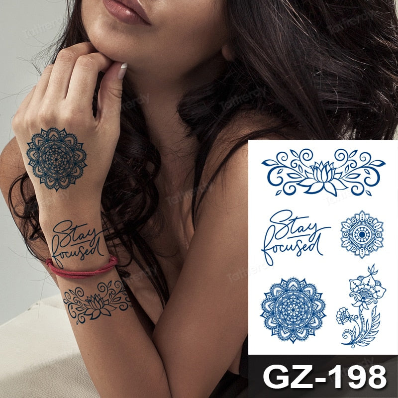 Juice Ink Tattoos Body Art Lasting Waterproof Temporary Tattoo Sticker Waist Totem Tatoo Moon Butterfly Arm Fake Tatto Women Men