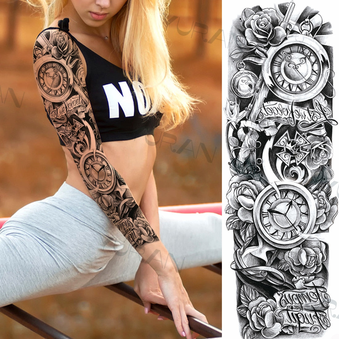 DIY Tribal Totem Full Arm Temporary Tattoo Sleeve For Men Women Adult Maori Skull Tattoos StickerBlack Fake Tatoos Makeup Tools