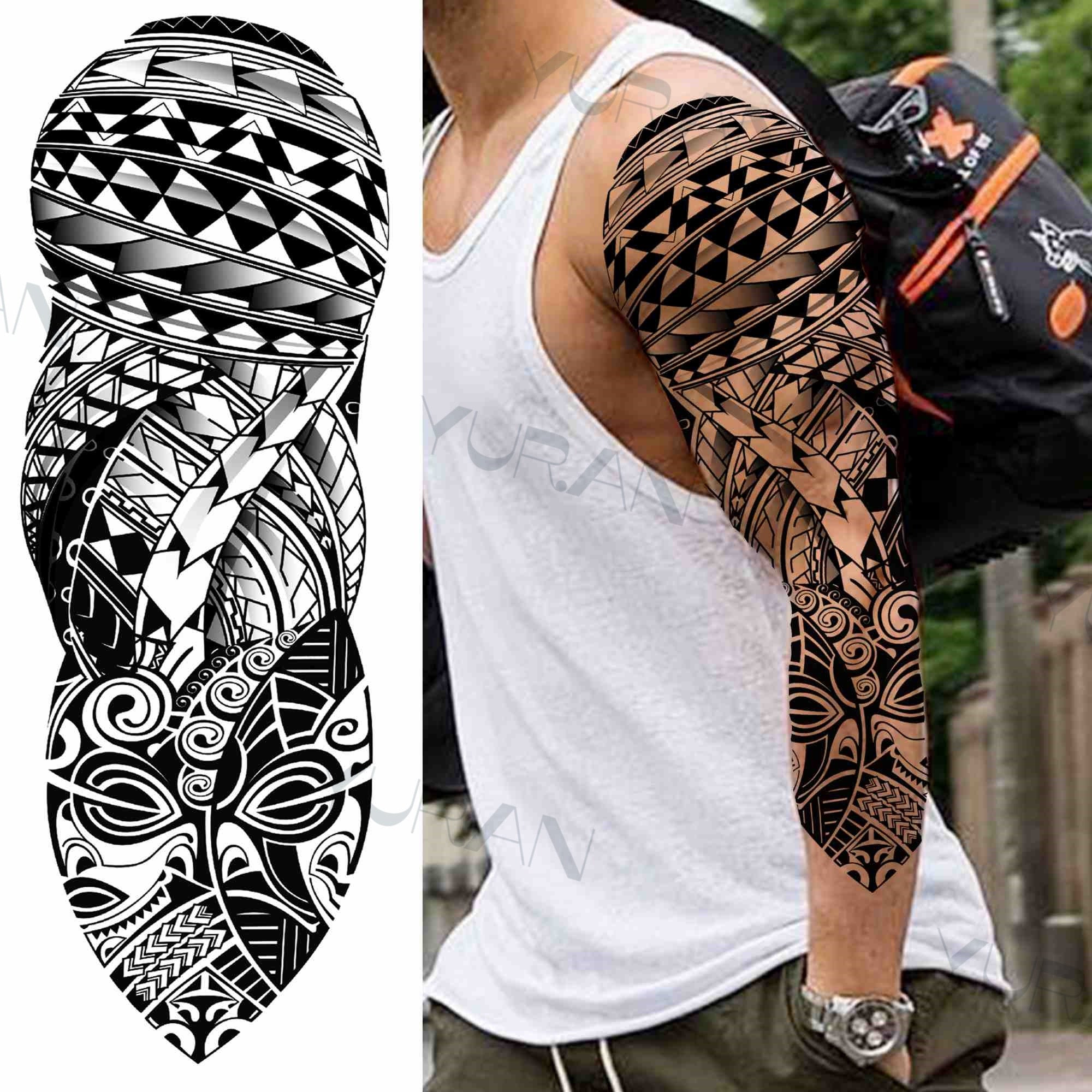 DIY Tribal Totem Full Arm Temporary Tattoo Sleeve For Men Women Adult Maori Skull Tattoos StickerBlack Fake Tatoos Makeup Tools