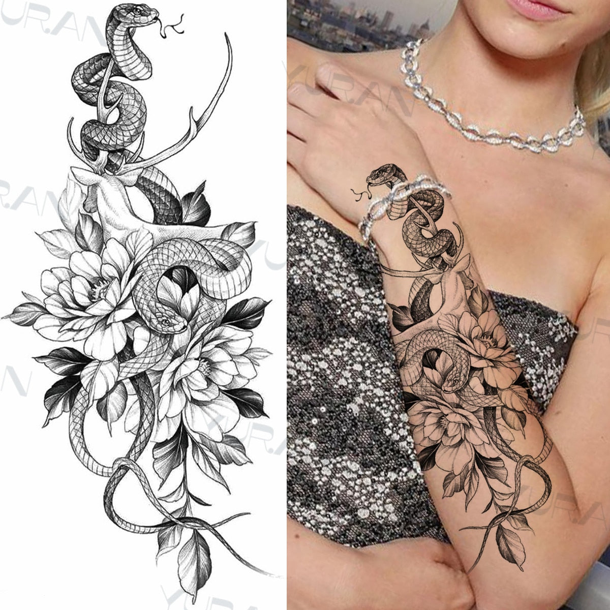 Sexy Black Flower Butterfly Temporary Tattoos For Women Thigh Men Fake Moon Rose Compass Fake Tatoos Forearm Tattoo Stickers