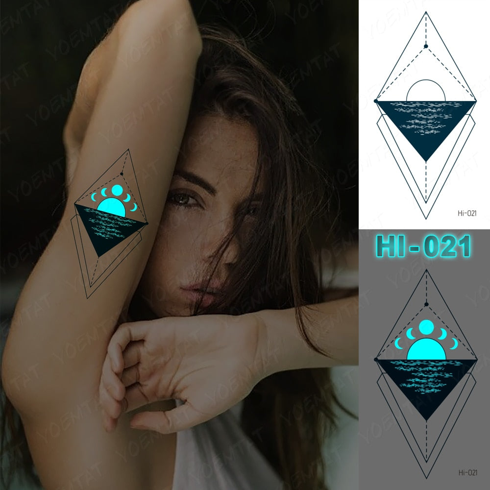 Blue Luminous Glow Tattoo Sticker Cute Geometry Waterproof Temporary Tatoo Small Finger Wrist Fake Tatto For Body Art Women Men