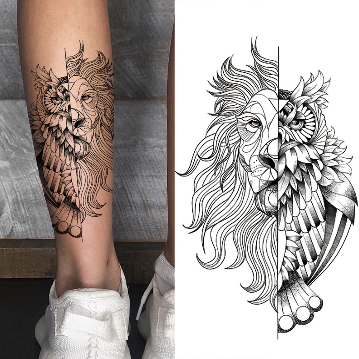 Realistic Daffodil Flower Lion Temporary Tattoos For Women Men Adult Tiger Butterfly Sword Fake Tattoo Sticker Arm Foot Tatoos