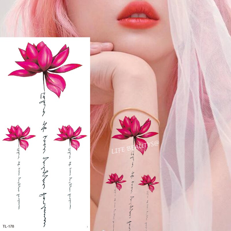 Beauty Flower Diamond Black Rose Waterproof Temporary Tattoo Body Art Arm Sleeve Water Transfer Fake Women Decoration Sticker