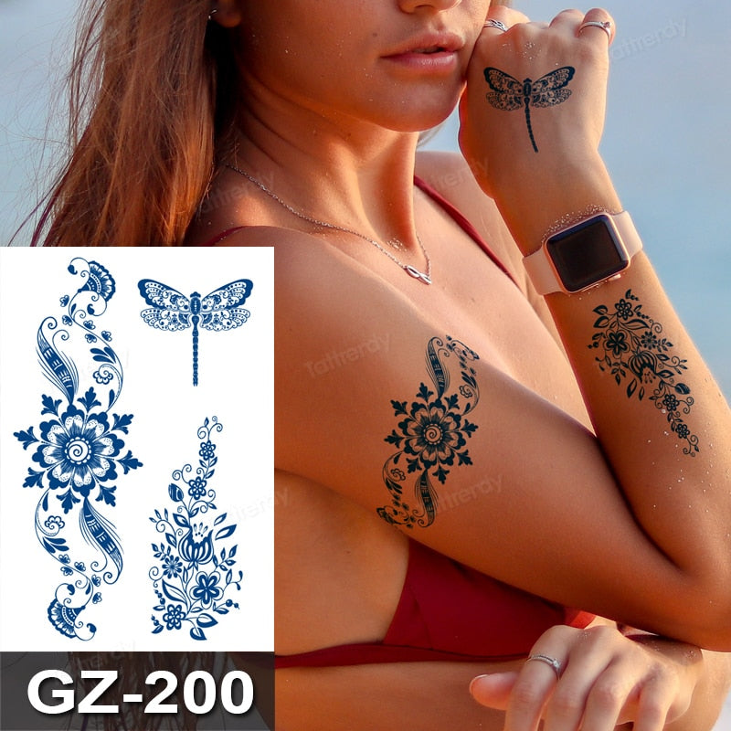 Juice Ink Tattoos Body Art Lasting Waterproof Temporary Tattoo Sticker Waist Totem Tatoo Moon Butterfly Arm Fake Tatto Women Men