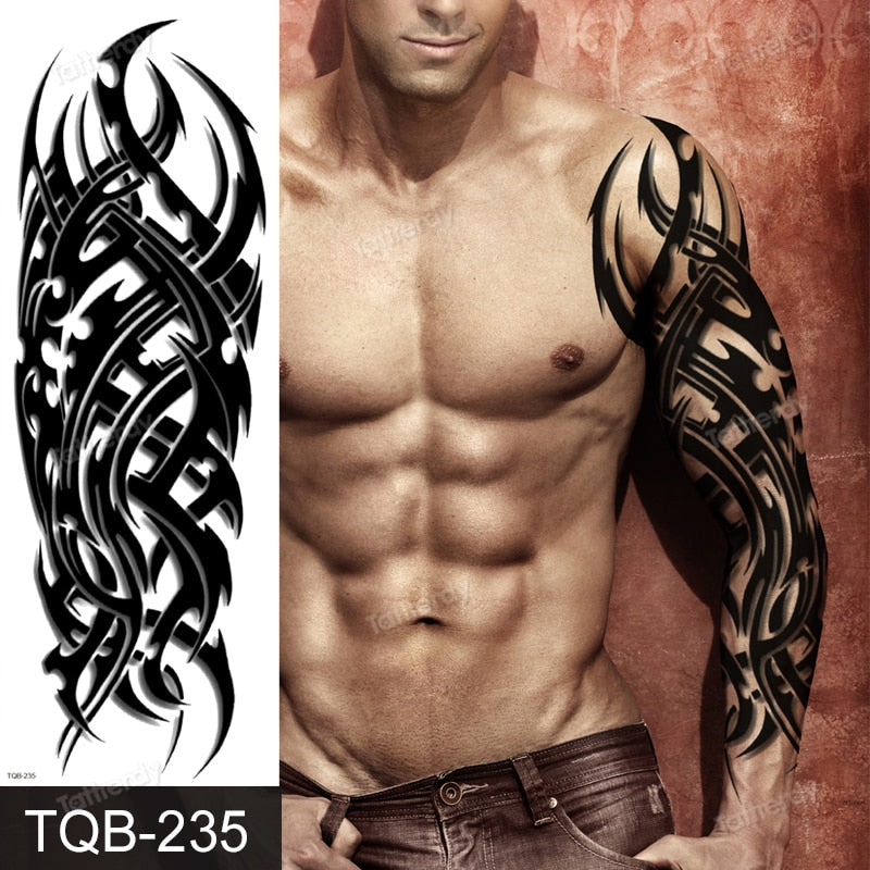 full arm temporary tattoos large totem tribal big sleeve tattoo sticker body art sexy dragon tiger lion king tattoo designs men