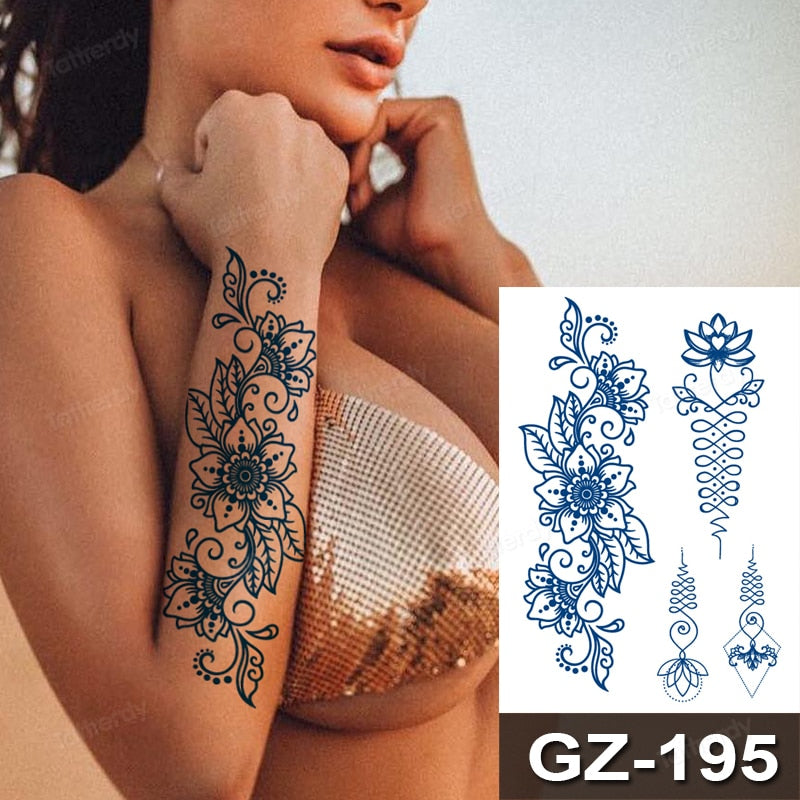 Juice Ink Tattoos Body Art Lasting Waterproof Temporary Tattoo Sticker Waist Totem Tatoo Moon Butterfly Arm Fake Tatto Women Men