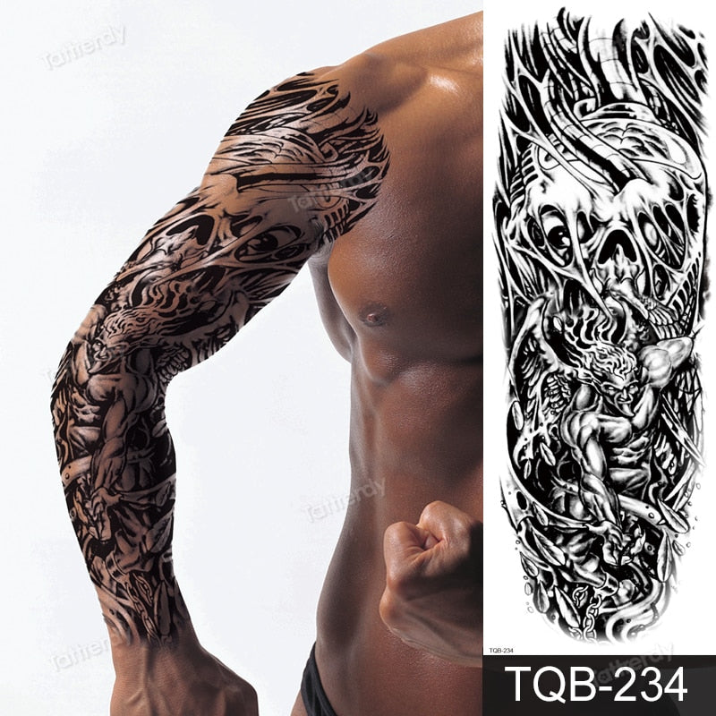 full arm temporary tattoos large totem tribal big sleeve tattoo sticker body art sexy dragon tiger lion king tattoo designs men