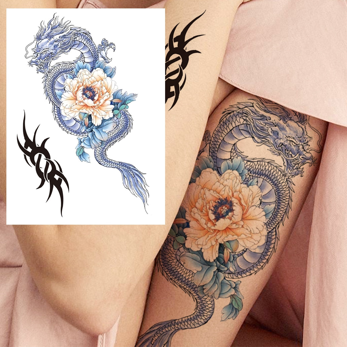 3D Watercolour Flower Temporary Tattoo For Women Girls Fake Peony Rose Tattoo Sticker Butterfly Lace Sweatpea Flora Tatoos Leg