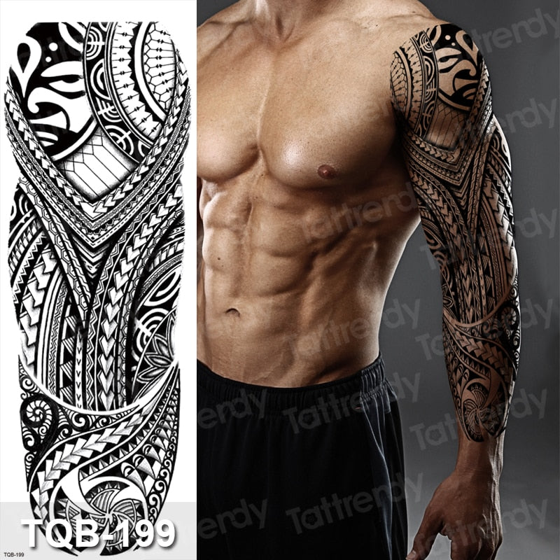 full arm temporary tattoos large totem tribal big sleeve tattoo sticker body art sexy dragon tiger lion king tattoo designs men