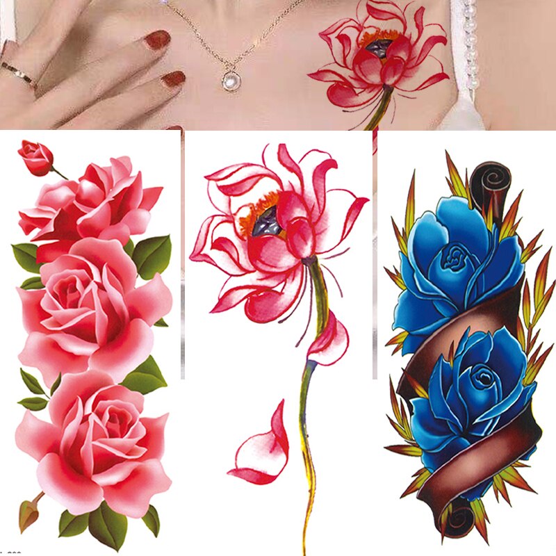 3Pcs Waterproof Temporary Tattoo Sticker Flower Rose Flash Butterfly Lace Lady Body Art Arm Fashion Fake Sleeve Women Tattoos