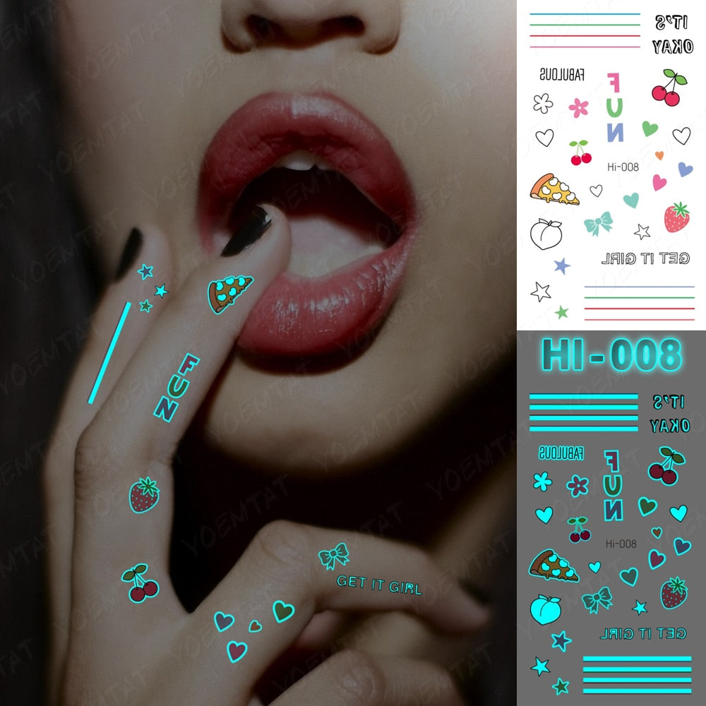 Blue Luminous Glow Tattoo Sticker Cute Geometry Waterproof Temporary Tatoo Small Finger Wrist Fake Tatto For Body Art Women Men