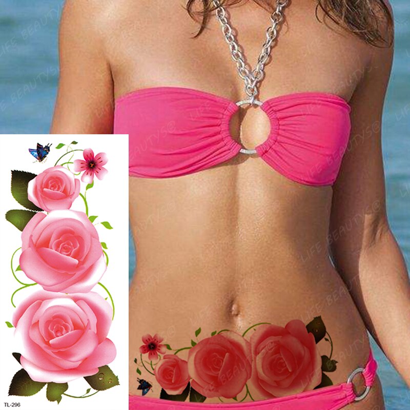 Beauty Flower Diamond Black Rose Waterproof Temporary Tattoo Body Art Arm Sleeve Water Transfer Fake Women Decoration Sticker