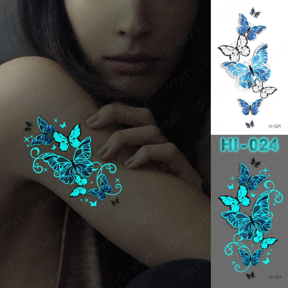 Blue Luminous Glow Tattoo Sticker Deer Glowing Snake Waterproof Temporary Tatoo Wrist Fake Tatto For Body Art Women Men