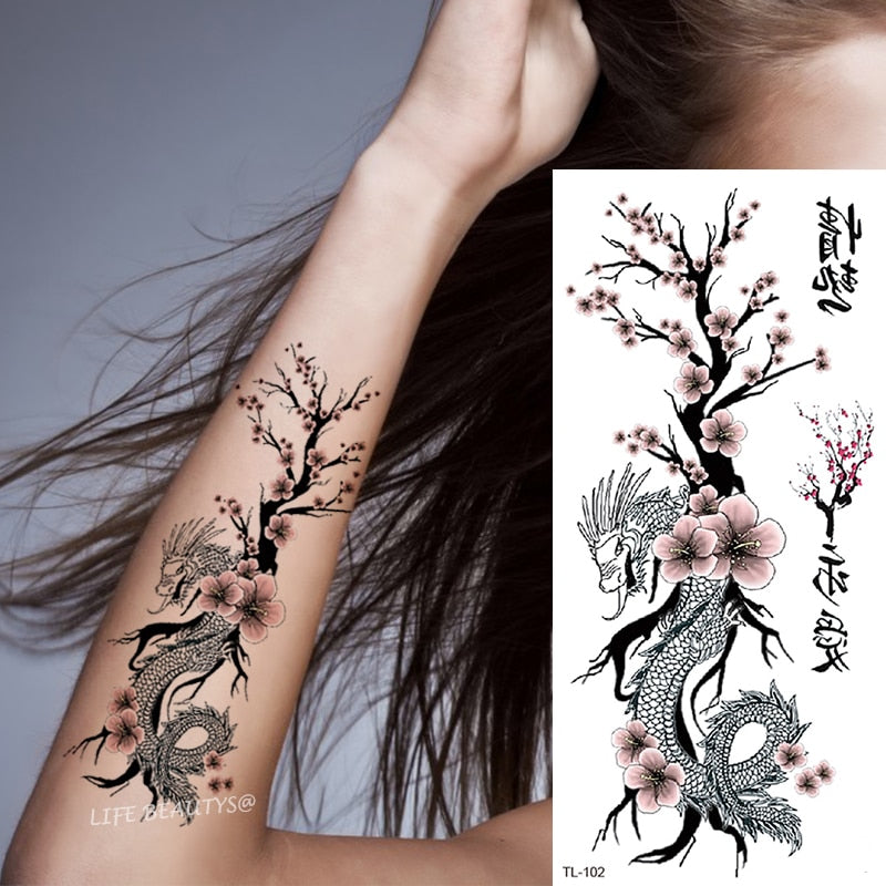 Beauty Flower Diamond Black Rose Waterproof Temporary Tattoo Body Art Arm Sleeve Water Transfer Fake Women Decoration Sticker