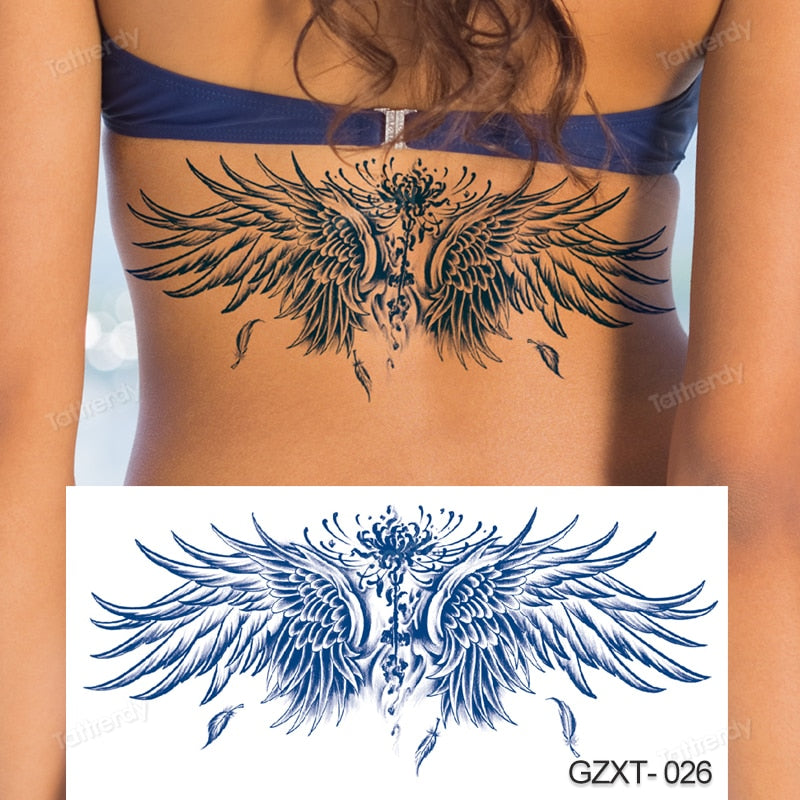 Back Tattoos Temporary Womens Fake Tattoo Angel Wing Phoenix Bird for Women Men on Body Art Waterproof Sticker Tatoo Juice Ink