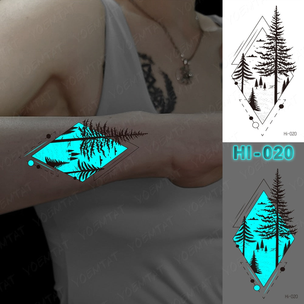 Blue Luminous Glow Tattoo Sticker Cute Geometry Waterproof Temporary Tatoo Small Finger Wrist Fake Tatto For Body Art Women Men